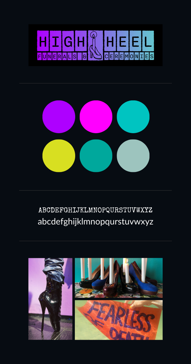 Styling elements for Raynefyre's design. Features multiple colours, fonts, and images on a black background.